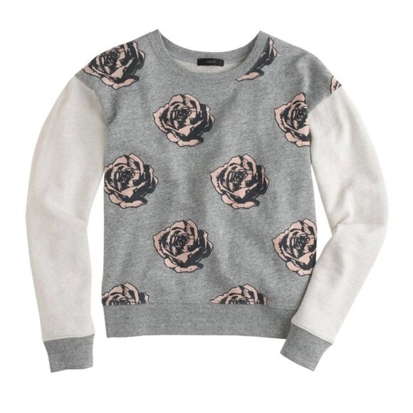 J.CREW Womens' Grey Rose Floral Pop Art Graphic Pullover Sweatshirt Sz XL - Picture 2 of 6
